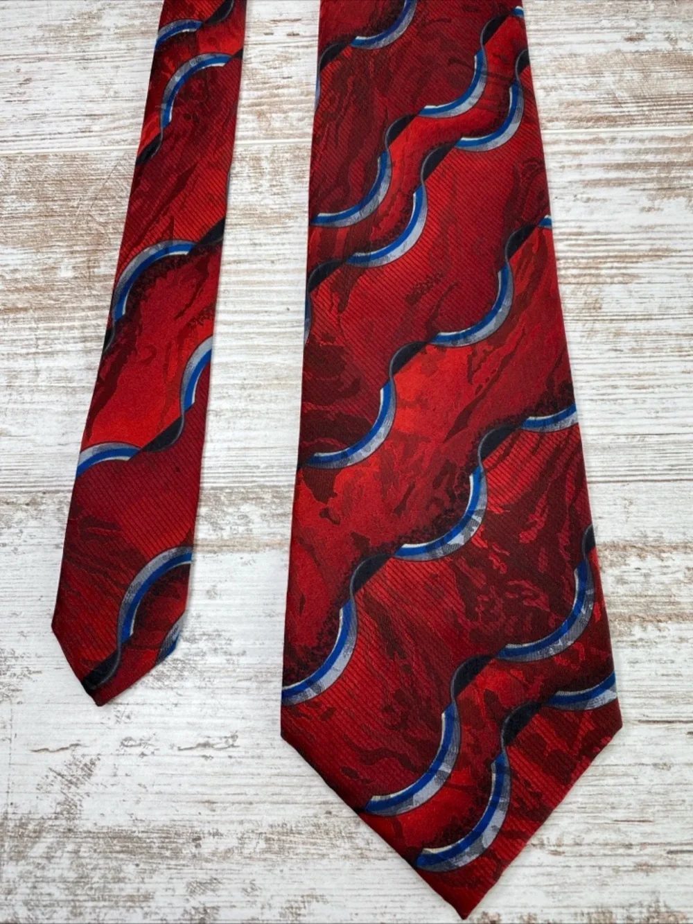 J. Ferrar Mens Tie Silk Red Blue Abstract Wide 4” Designer Necktie Italy